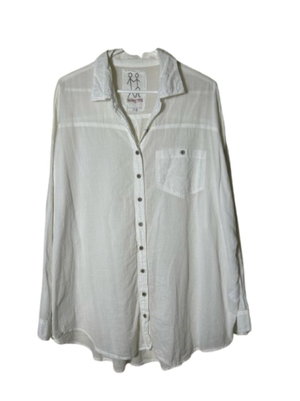 Johnny Was Pete & Greta white sheer oversized button up shirt womens M